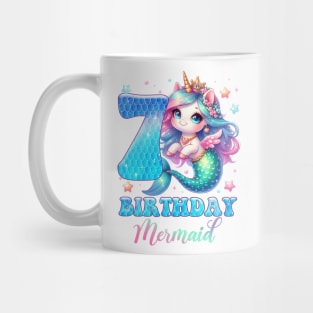 Unicorn Mermaid 7th Birthday 7 Year Old Party Girls B-day Gift For Girls Kids Mug